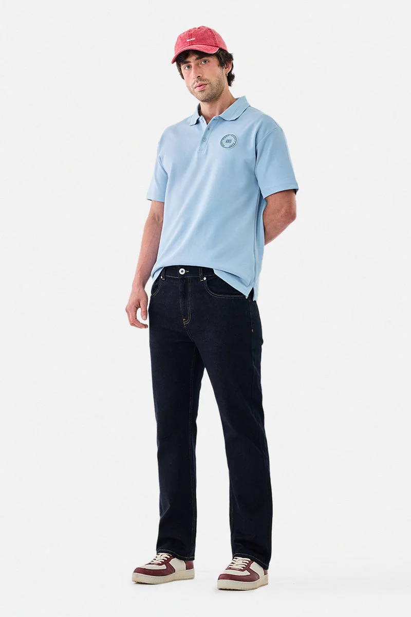 سنيتش Dark Blue Solid Straight Fit Casual Jeans