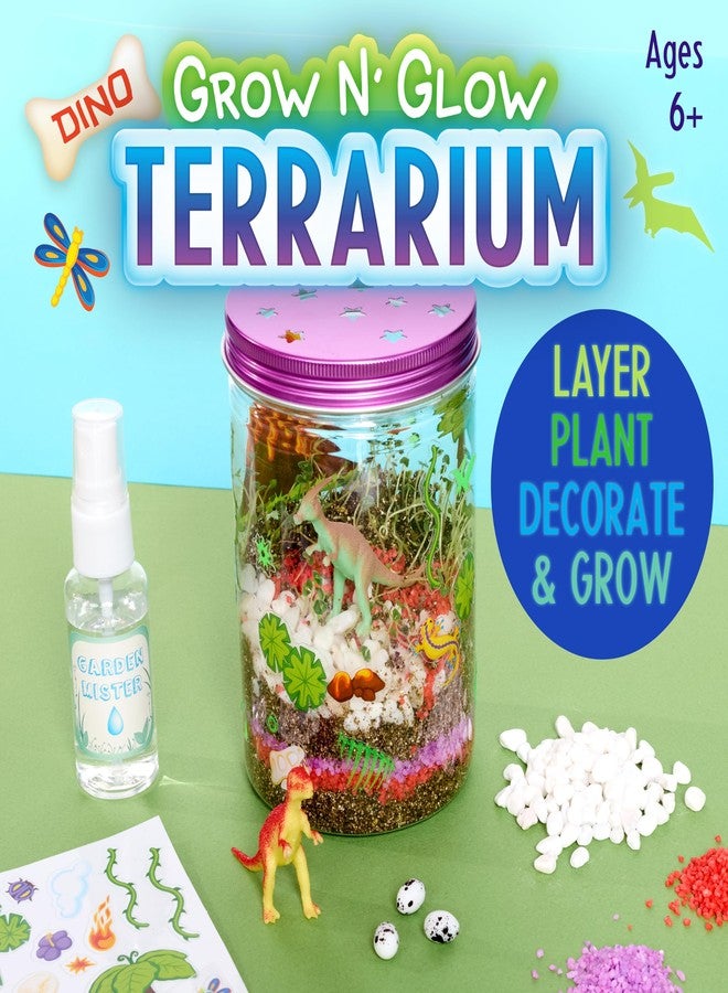 Creativity for Kids Grow N Glow Dinosaur Terrarium Kit | Create, Plant & Grow a Prehistoric Habitat | DIY Terrarium Kit with Glow-in-The-Dark Stickers & Dino Toys | STEM Science Kit (Ages 6+) - Image 2