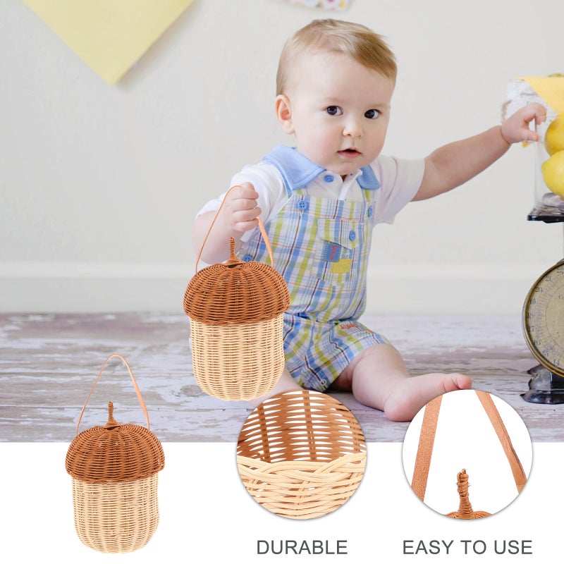 Rattan Pine Cone Handbag Lidded Storage Basket Desktop Decor Photography Prop - Image 5