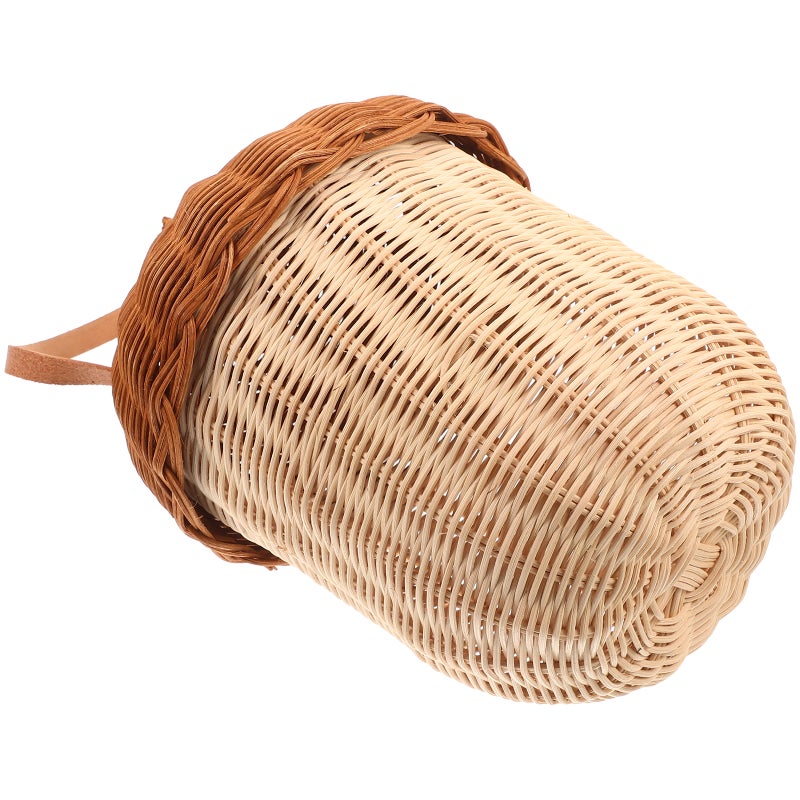 Rattan Pine Cone Handbag Lidded Storage Basket Desktop Decor Photography Prop - Image 1
