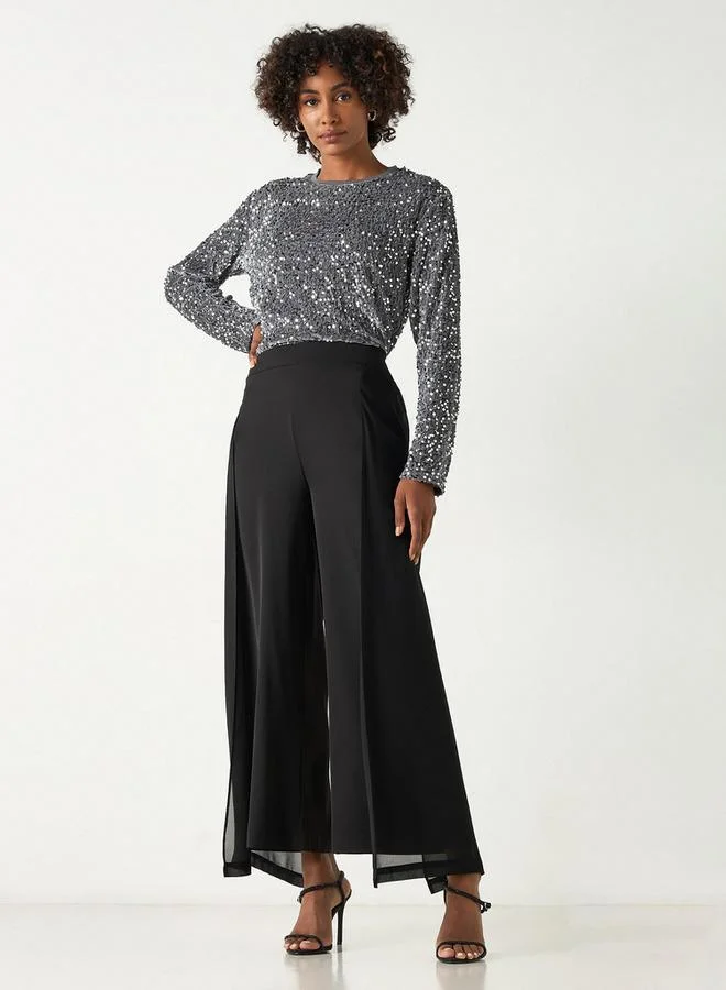 2Xtremz 2Xtremz Sequin Embellished Top with Crew Neck and Long Sleeves