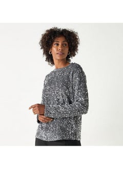 2Xtremz 2Xtremz Sequin Embellished Top with Round Neck and Long Sleeves  - Image 1