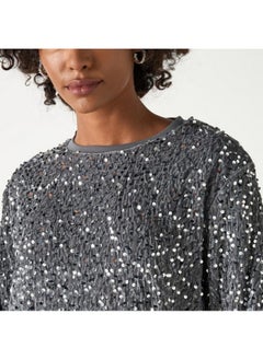 2Xtremz 2Xtremz Sequin Embellished Top with Round Neck and Long Sleeves  - Image 2