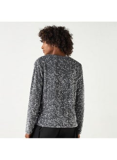 2Xtremz 2Xtremz Sequin Embellished Top with Round Neck and Long Sleeves  - Image 3