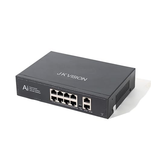 JK Vision 8+2 Gigabit Port Smart Unmanaged PoE Full Ethernet Adapter Switch, 8-Power Link Port 100/1000 and( 2-UpLink giga) Port 10/100/1000 MBPS Unmanaged CCTV Networking Switch - Image 1