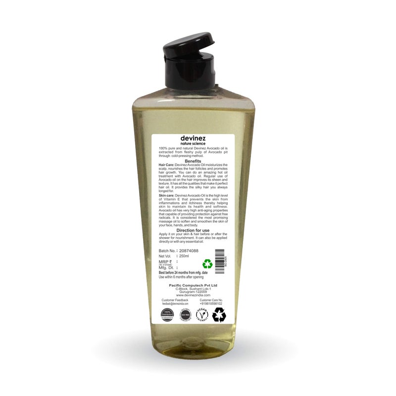 Devinez Avocado Cold Pressed Oil, 250ml - 100% Pure, Natural & Undiluted for Hair & Skin Care, Reduces Inflammation & Itching, Accelerates Wound Healing - Image 3