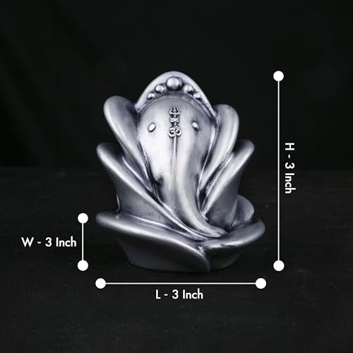 Artarium Small Ganesha Ji Idol Statue, Ganpati Rose Shape Murti (Height 3 Inch), Figurine for Car Dashboard, Pooja, Unique Wedding & Birthday Gift, Sculpture, House Warming - Silver - Image 4