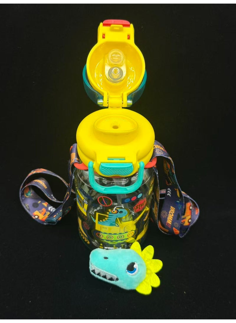 Five dream house 600ML Dinosaur Engineering Vehicle Kids Water Bottle For School, Sippy Cup with Straw, Dual Drink Design with Free Magnetic Plush Toy Brooch - Image 5