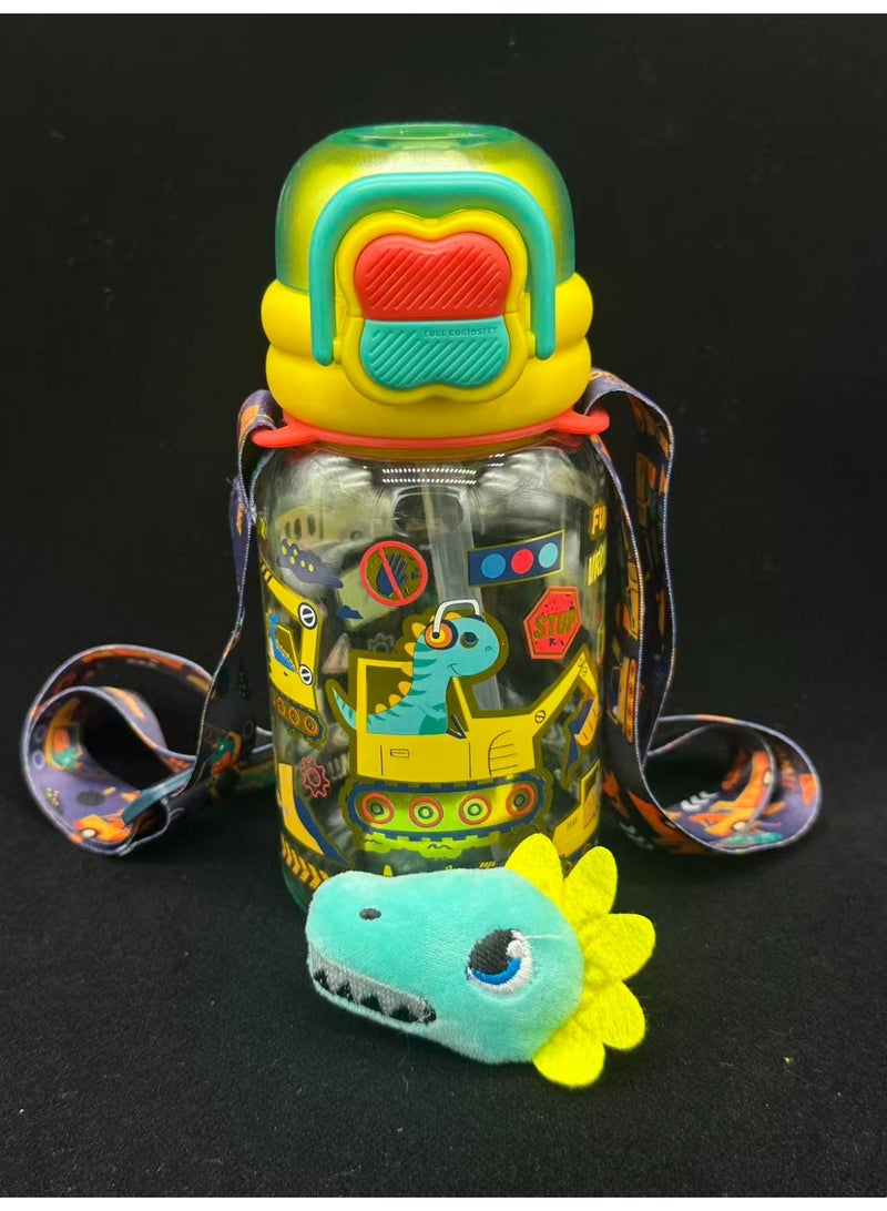 Five dream house 600ML Dinosaur Engineering Vehicle Kids Water Bottle For School, Sippy Cup with Straw, Dual Drink Design with Free Magnetic Plush Toy Brooch - Image 3