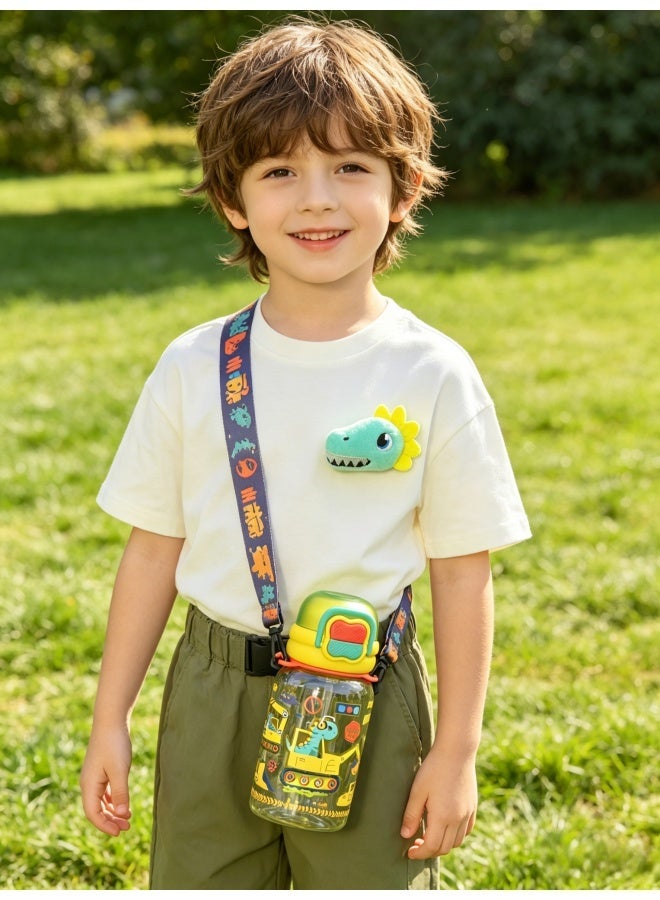 Five dream house 600ML Dinosaur Engineering Vehicle Kids Water Bottle For School, Sippy Cup with Straw, Dual Drink Design with Free Magnetic Plush Toy Brooch - Image 2