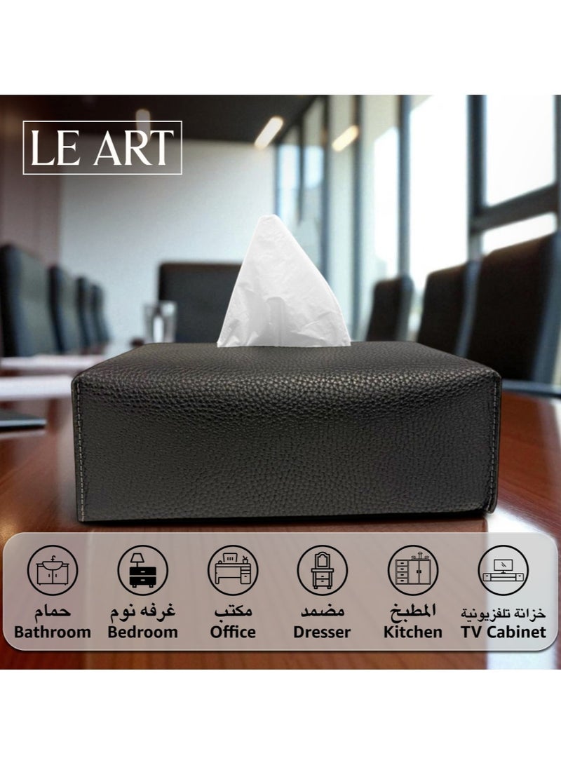 LeArt Leather Tissue Box Cover – Elegant Tissue Box Holder for Office Car Hotel Home Decor | Living Room Bedroom Bathroom | Facial Tissue Holder, Car Tissue Box Holder (Black) - Image 4