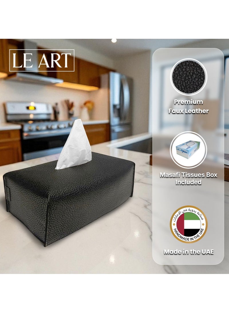 LeArt Leather Tissue Box Cover – Elegant Tissue Box Holder for Office Car Hotel Home Decor | Living Room Bedroom Bathroom | Facial Tissue Holder, Car Tissue Box Holder (Black) - Image 2