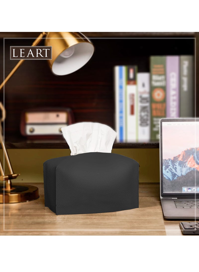 LeArt Leather Tissue Box Cover – Home Decorations for Living Room, Bedroom and Office | Car Tissue Holder | Tissue Holder | Tissue Box Holder for Car | Tissue Box Cover for Car (Black)  - Image 5