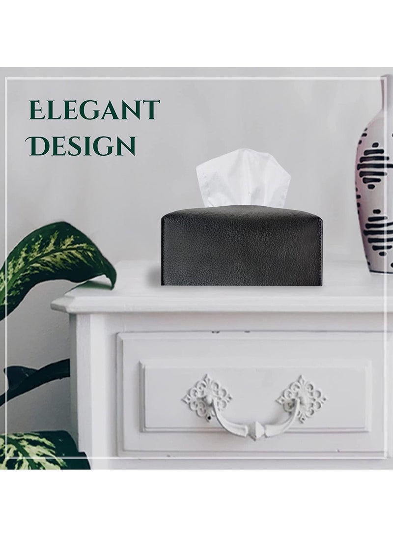 LeArt Leather Tissue Box Cover – Home Decorations for Living Room, Bedroom and Office | Car Tissue Holder | Tissue Holder | Tissue Box Holder for Car | Tissue Box Cover for Car (Black)  - Image 2