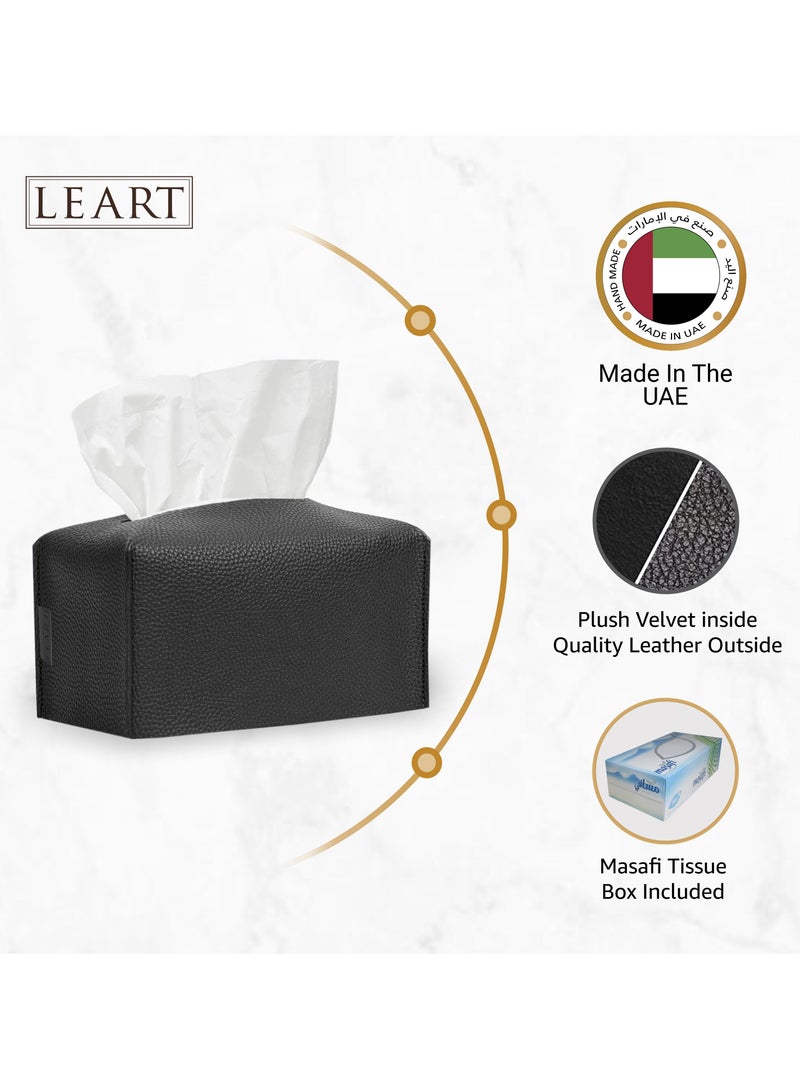 LeArt Leather Tissue Box Cover – Home Decorations for Living Room, Bedroom and Office | Car Tissue Holder | Tissue Holder | Tissue Box Holder for Car | Tissue Box Cover for Car (Black)  - Image 3