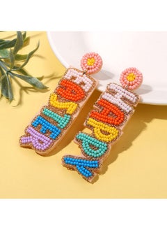 YAHPERN Beaded Easter Earrings Handmade Easter Egg Earrings Lovely Spring Earrings Statement Beaded Egg Dangle Earrings Cute Easter Jewelry Gift (Happy Easter)  - Image 2