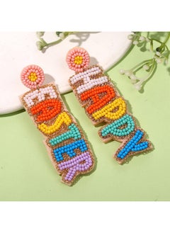 YAHPERN Beaded Easter Earrings Handmade Easter Egg Earrings Lovely Spring Earrings Statement Beaded Egg Dangle Earrings Cute Easter Jewelry Gift (Happy Easter)  - Image 3