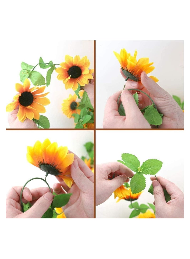 SYOSI Artificial Sunflower Garlands, 8Pcs 62FT Silk Yellow Sunflower Vines with Green Leaves Sunflower Garland, for Room Decor Party, Hanging Sunflower Garlands Floral for Wedding Party Home Décor - Image 4