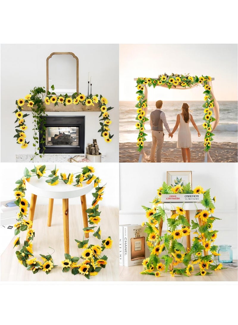 SYOSI Artificial Sunflower Garlands, 8Pcs 62FT Silk Yellow Sunflower Vines with Green Leaves Sunflower Garland, for Room Decor Party, Hanging Sunflower Garlands Floral for Wedding Party Home Décor - Image 3
