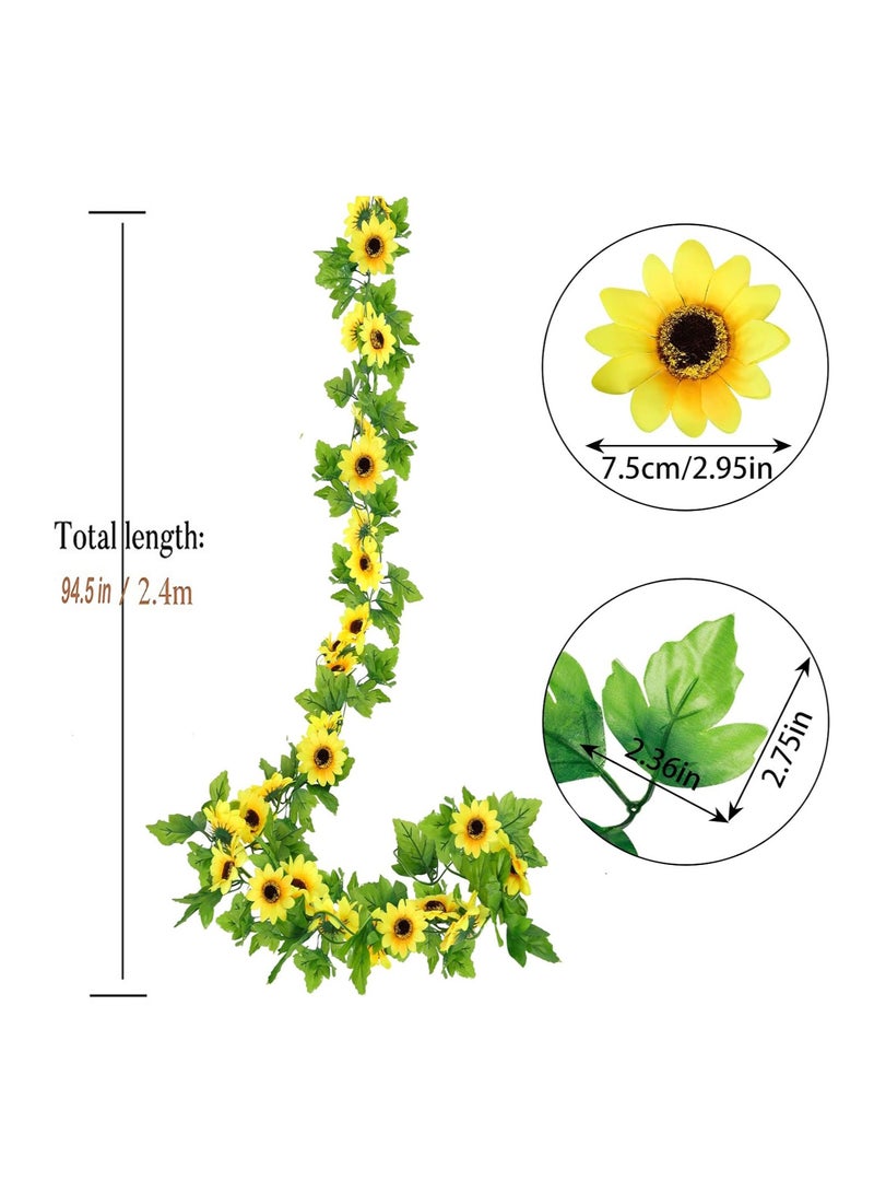 SYOSI Artificial Sunflower Garlands, 8Pcs 62FT Silk Yellow Sunflower Vines with Green Leaves Sunflower Garland, for Room Decor Party, Hanging Sunflower Garlands Floral for Wedding Party Home Décor - Image 5