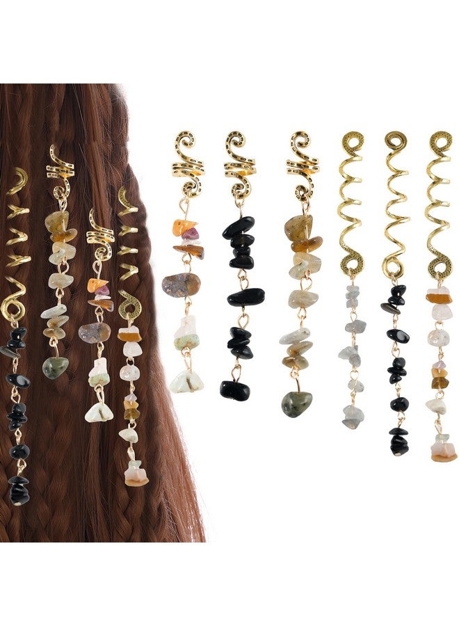 FRDTLUTHW Rdtluthw Hair Jewelry Dreadlock Accessories Natura Stone Hair Charms For Braids Hair Ring Crystal Hair Accessories For Women Girls(Black Pack Of 6) - Image 2