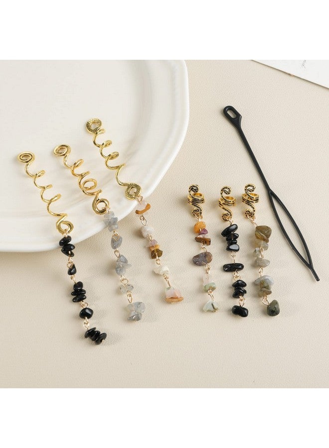 FRDTLUTHW Rdtluthw Hair Jewelry Dreadlock Accessories Natura Stone Hair Charms For Braids Hair Ring Crystal Hair Accessories For Women Girls(Black Pack Of 6) - Image 5
