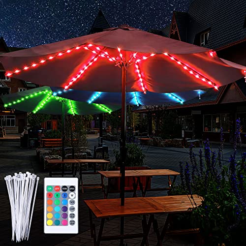 Enhon Patio Umbrella String Lights with 16 Color Changing and 12 Modes Remote Control 104 Ultra Bright LED Beads Waterproof Battery and USB Operated with 8 Light Strings for Patio Umbrellas Camping Tents - Image 3