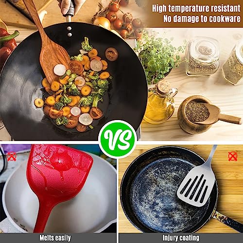 Mooues Wooden Spoons for Cooking, 5 Pcs Wooden Utensils for Cooking Natural Teak Wooden Kitchen Utensils Set - Image 3