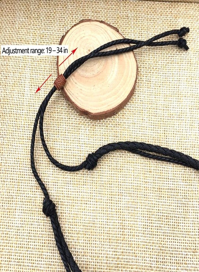 CCBFY Braided Leather Necklace Vintage Style Double Layers Black Tribal Necklace with Charm Cross Pendant Black Cross - Image 3