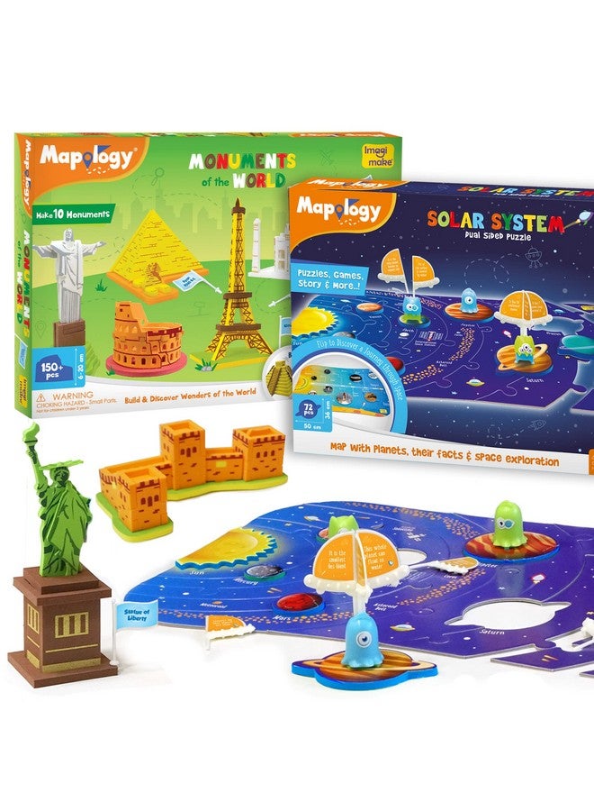 Imagimake Mapology - Solar System & Monuments of The World, Educational & Construction Based Activity Kit - Puzzles for Kids for Age5 Years+, Best Gift for Boys & Girls - Image 1