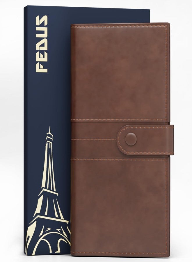 FEDUS D-Brown Leather Premium Long Currency Holder, Unisex Passport Holder,Wallet with Card Holder, ID Card, Ticket, Currency, Boarding Pass Slots RFID Protected Travel Accessories Organiser - Image 1