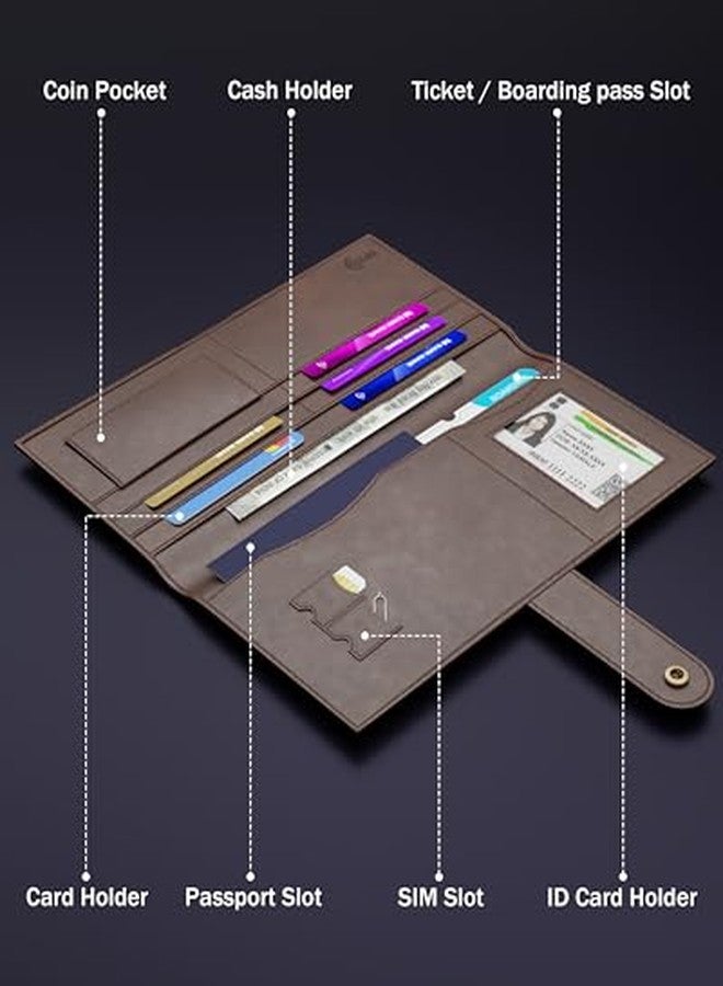 FEDUS D-Brown Leather Premium Long Currency Holder, Unisex Passport Holder,Wallet with Card Holder, ID Card, Ticket, Currency, Boarding Pass Slots RFID Protected Travel Accessories Organiser - Image 3