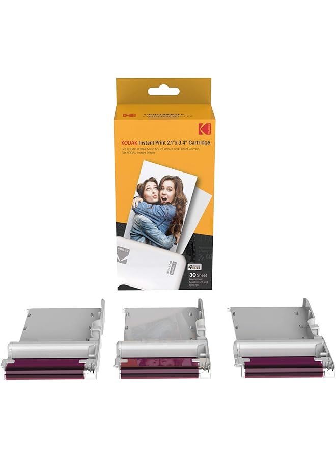 Kodak 30 Pack 4Pass Real Photo 2.1 Inch X3.4 Inch And Laminate Process Cartridge All In One Paper And Color Ribbon Refill Compatible With Mini 2 Mini 2 Plus Mini 2 Retro Mini Shot Mini Shot 2 Retro - Image 1