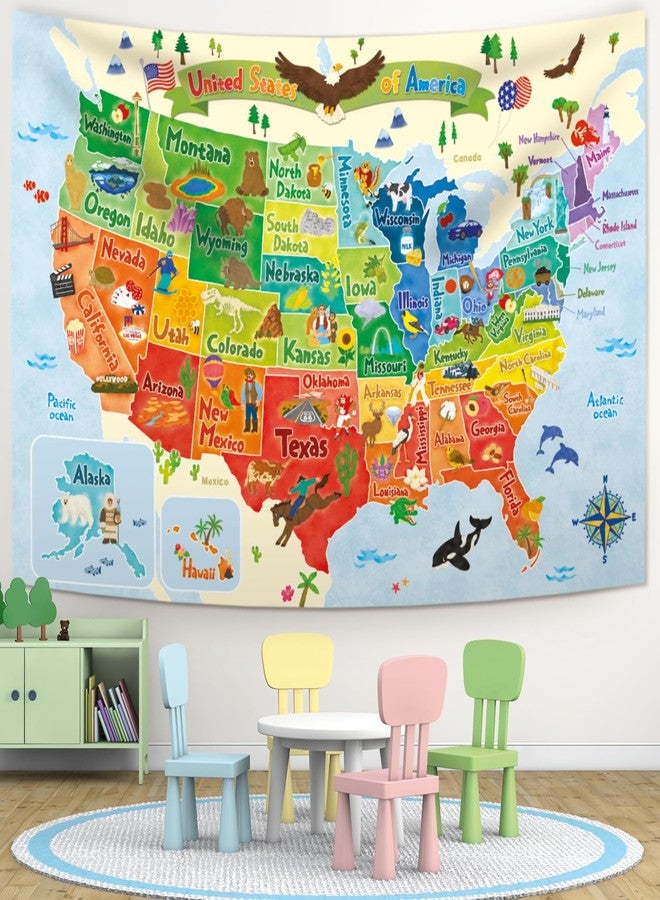 BASHOM TP-008 United states MAP Tapestry 60''x40''(150x100cm) Poster for Kids Educational learning Wall Hanging for Bedroom Living Room Nursery Dorm Home Decor USA America US map - Image 1