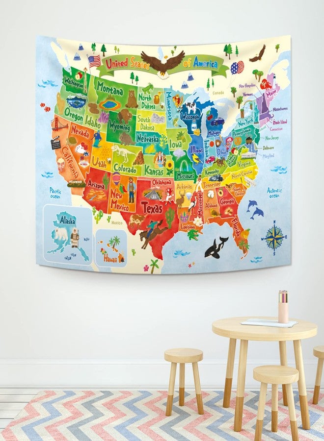 BASHOM TP-008 United states MAP Tapestry 60''x40''(150x100cm) Poster for Kids Educational learning Wall Hanging for Bedroom Living Room Nursery Dorm Home Decor USA America US map - Image 2