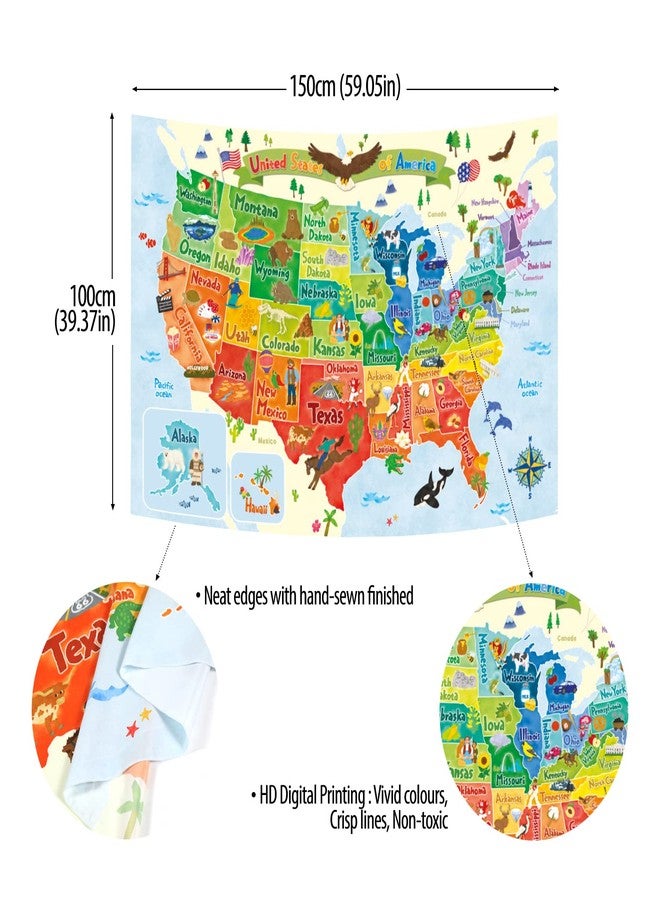 BASHOM TP-008 United states MAP Tapestry 60''x40''(150x100cm) Poster for Kids Educational learning Wall Hanging for Bedroom Living Room Nursery Dorm Home Decor USA America US map - Image 4