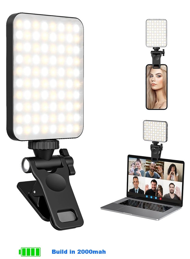 TLAXCA 80 LED Rechargeable Selfie Light , Phone Light Clip for iPhone - Phone Tablet LED Light with Adjustable Brightness, Perfect for Selfies, Makeup, TikTok, Live Streaming  Video Conferencing Black  - Image 1