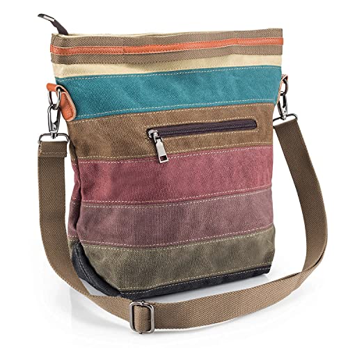SNUG STAR Canvas Handbag Multi-Color Striped Lattice Cross Body Shoulder Purse Bag Tote-Handbag for Women - Image 2