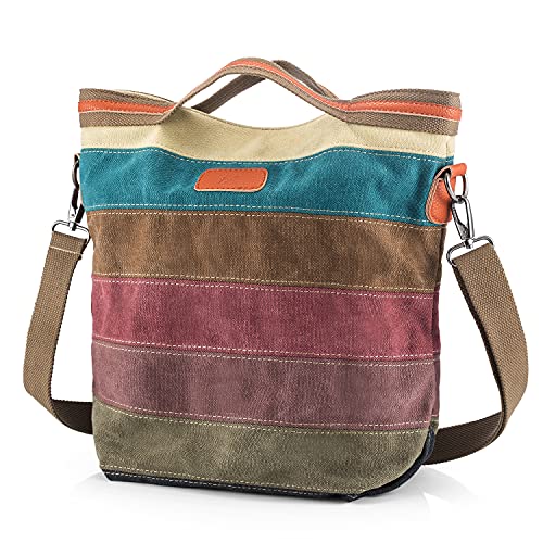 SNUG STAR Canvas Handbag Multi-Color Striped Lattice Cross Body Shoulder Purse Bag Tote-Handbag for Women - Image 1