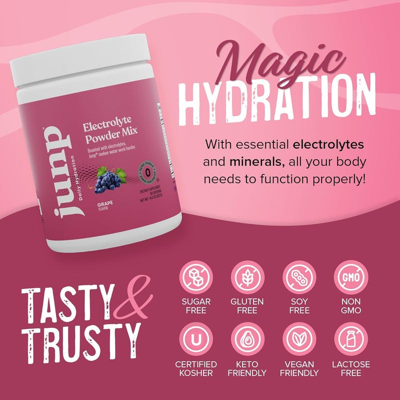 JUNP Electrolytes Powder No Sugar No Carbs - Vine Ripened Grape Keto Electrolyte Drink Mix - Potassium & Salt Hydration Powder Electrolytes Zero Calorie Sugar Free Electrolyte Powder, 90 Servings - Image 5