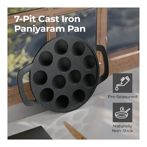 Lifelong Cast Iron Paniyaram Pan 12 Pits | 25 ml Pit Capacity per Cavity | 2 kg | Pre-Seasoned Appam Pan, Unniyappam Chatty, Paddu Maker | Large Non-Toxic Cookware, Non-Stick & Teflon Free (LLCIP011) - Image 5