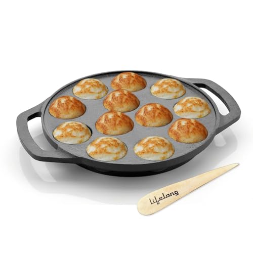 Lifelong Cast Iron Paniyaram Pan 12 Pits | 25 ml Pit Capacity per Cavity | 2 kg | Pre-Seasoned Appam Pan, Unniyappam Chatty, Paddu Maker | Large Non-Toxic Cookware, Non-Stick & Teflon Free (LLCIP011) - Image 1