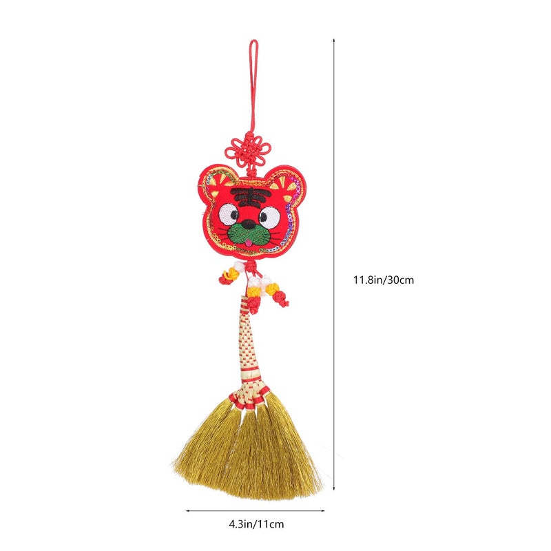 Traditional Chinese Tiger Head Broom Hanging Pendant New Year Housewarming Decor - Image 3