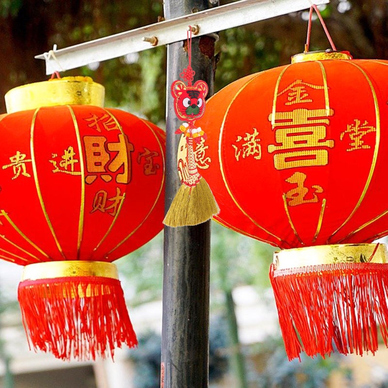 Traditional Chinese Tiger Head Broom Hanging Pendant New Year Housewarming Decor - Image 5