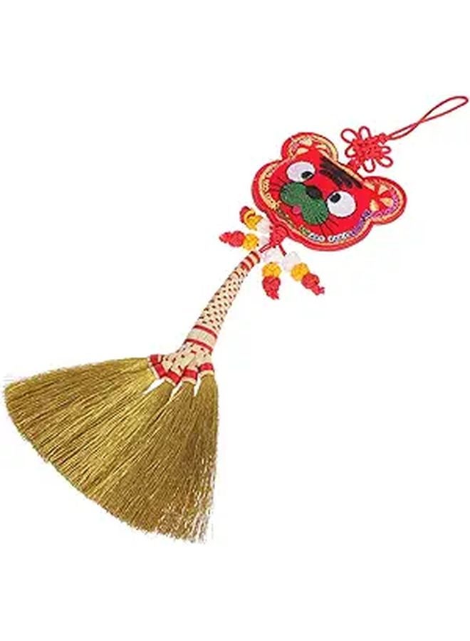 Traditional Chinese Tiger Head Broom Hanging Pendant New Year Housewarming Decor - Image 1