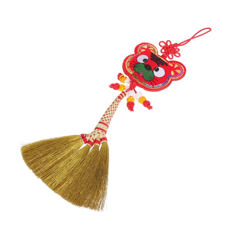 Traditional Chinese Tiger Head Broom Hanging Pendant New Year Housewarming Decor - Image 2