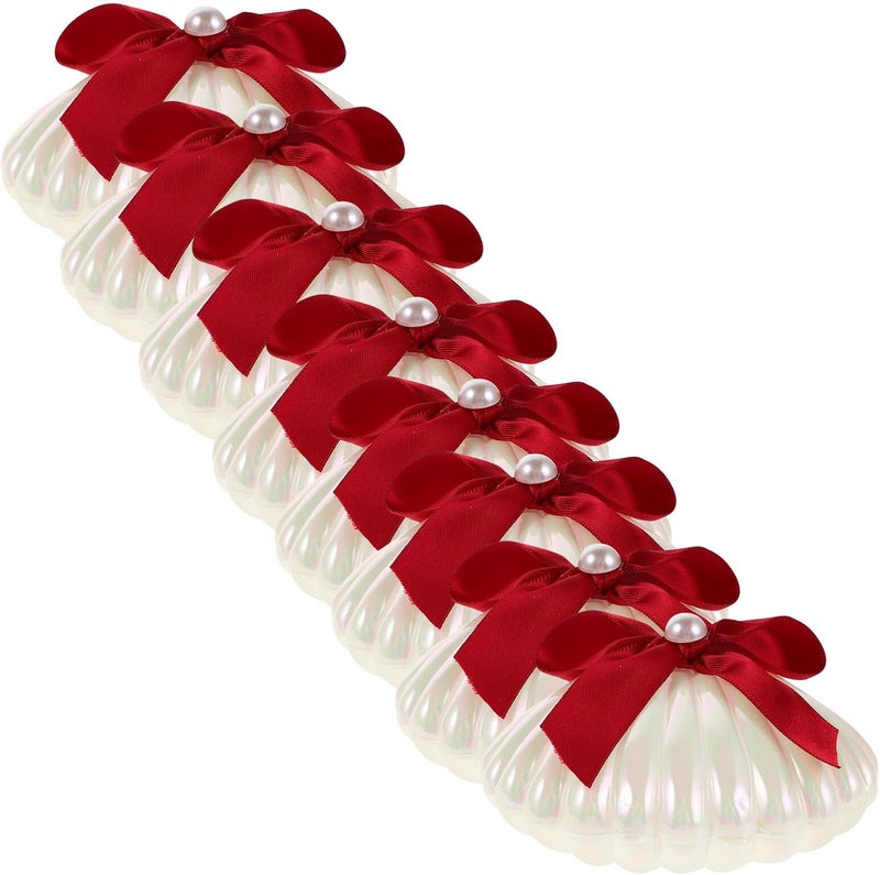 DIYEAH 8pcs Wine Red Seashell Candy Boxes for Wedding Favors, Creative Shell Treat Containers with Pearl Detail, Small Party Boxes for Engagement and Bridal Showers - Image 1