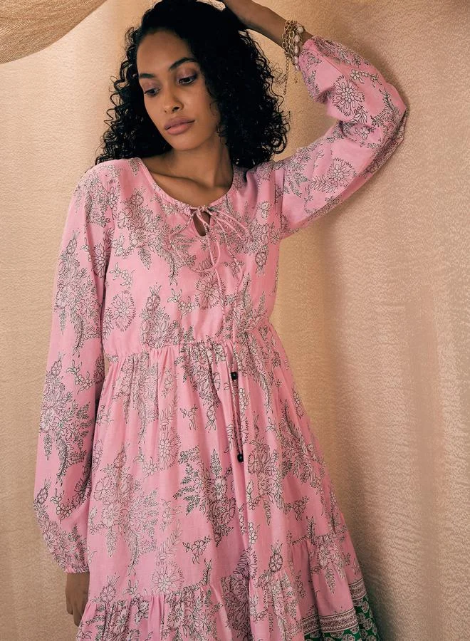 SASSAFRAS Floral Print Contrast Border Skater Mini Dress by Styli