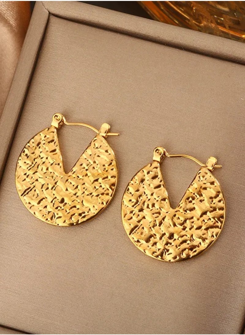 Dangle Charms Luxury & Elegant Stainless Steel Gold Plated Earrings For Women  - Image 1