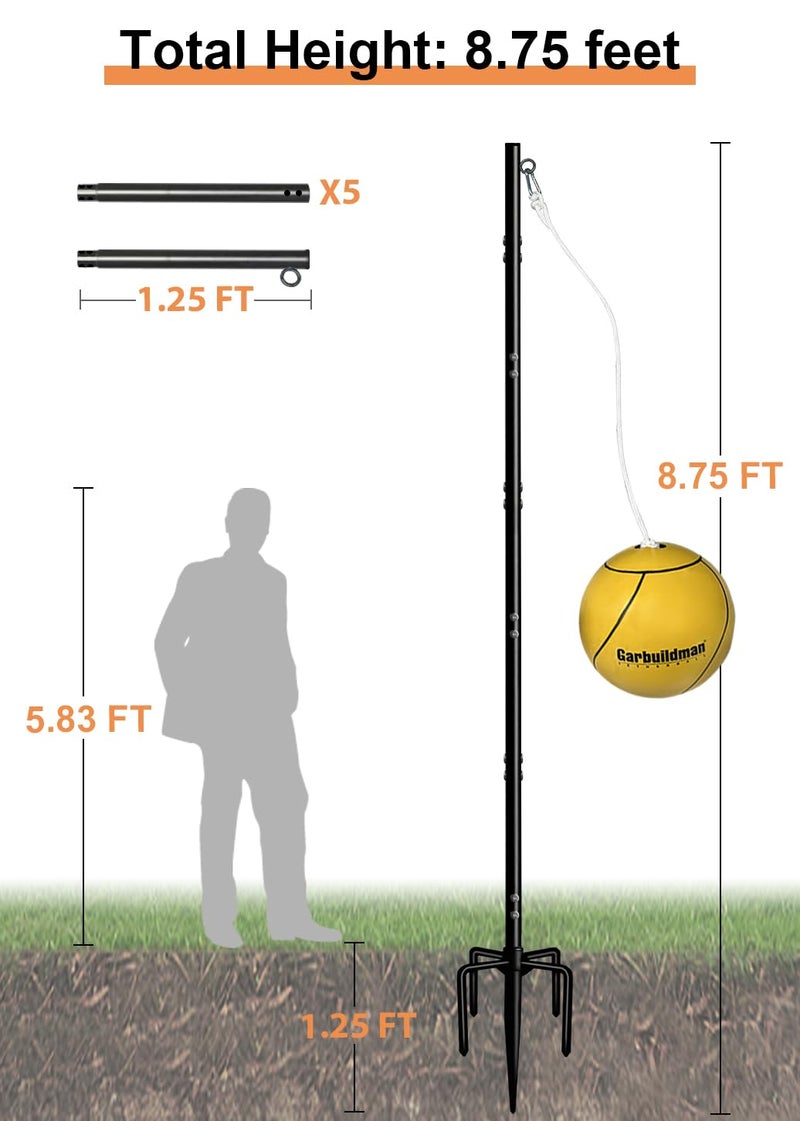 Garbuildman Tetherball Set with Rope for Outdoor Backyard, Adjustable Tether Ball Pole with Screw Reinforcement 5-Prong Base for Playground, Outside Ball Games Sports for Kids & Adults, 8.75 FT - Image 4